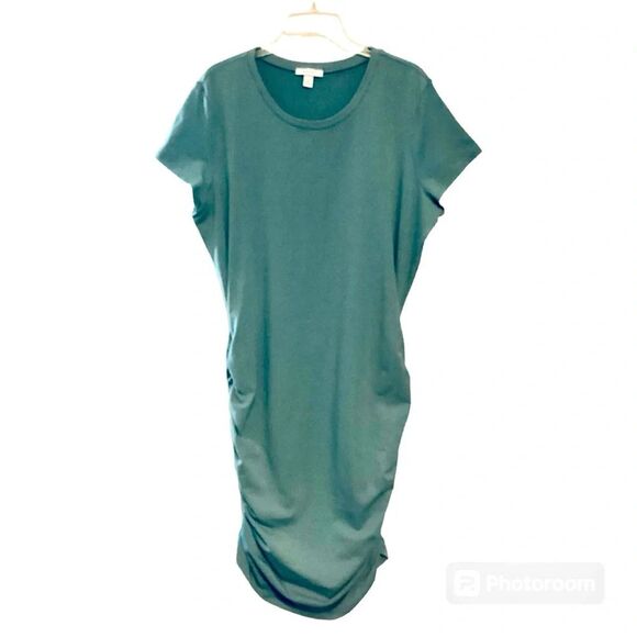 Nine West Minimalist Mint Green Ruched Bodycon Short Sleeve Midi Dress XXL - Picture 3 of 8